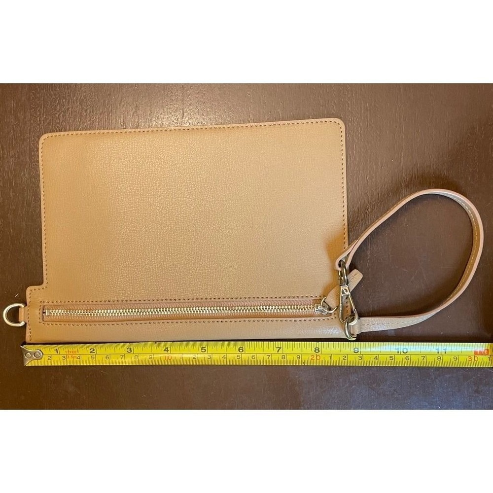 Tan Pebbled Leather Wristlet Clutch Pouch Leatherology Minimalist Quiet Luxury - Picture 6 of 8